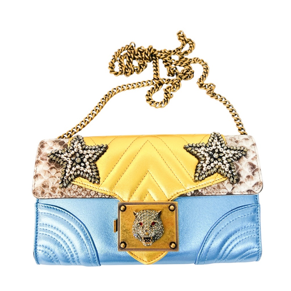 Gucci Snakeskin Metallic Nappa Animalier Broadway Chain Bag